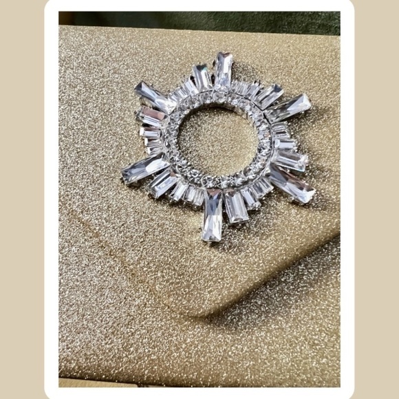 NWT Gold Glitter & Rhinestone Accent Envelope Evening/Clutch/Crossbody Bag - Picture 12 of 14